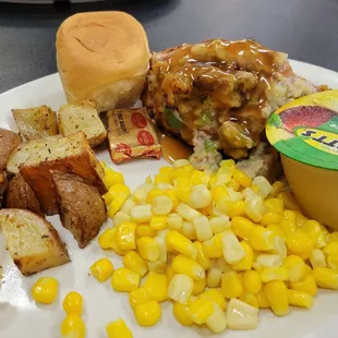 Friday nights they serve dinner, two choices: steak and ?  Public is allowed.  Tonight's other special was stuffed pork chop.