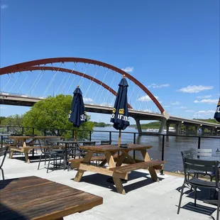 picnic tables and umbrellas