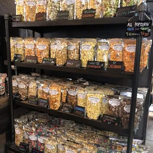 Popcorn selections. Everything is labeled with the GF and vegan options which is awesome.