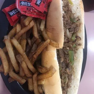 Special Cheesesteak with grilled onions and mushrooms.