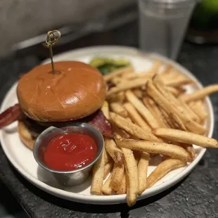 Boo-Yah burger + bacon with fries