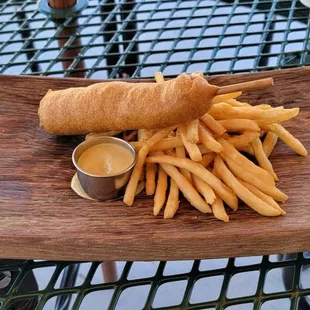 Masa Dog w/ French Fries served with a Jalapeno Aoli
