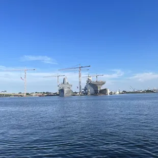 Lots of views of naval ships,  both historic &amp; active, along the way