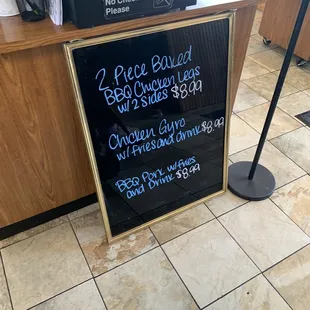 a menu on a blackboard