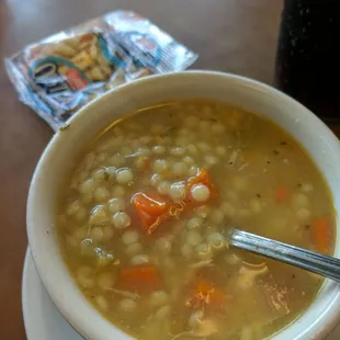 Rosemary Chicken Soup. A soup or salad as well as potato side come with most dishes.
