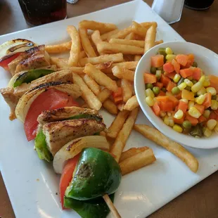 Chicken Kebab with house fries. Good but not filling if you are hungry.