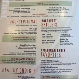 Breakfast menu