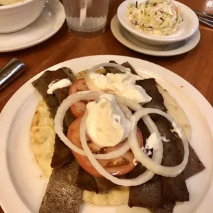 Gyro with a side of coleslaw