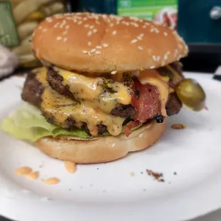 Double patty TOP GUN bacon cheese burger!