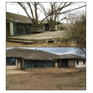 removed two trees and stumps, also remove the deck