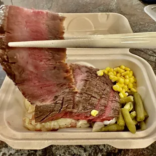 Just right amount of fatty marbled in and cooked perfectly medium rare!  A must try.