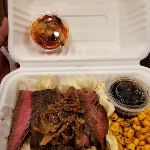 Wagyu plate $18.50 with side of kimchi $1 (top left). Subbed in cabbage instead of rice to make it healthier.