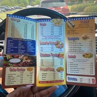 a menu in a car