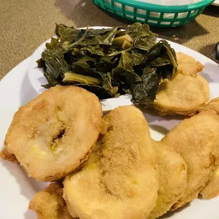 Fried squash and collard greens awesome