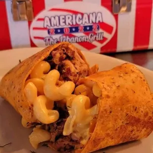 Delicious Pulled Pork Mac Wrap! Featured when pulled pork is available.