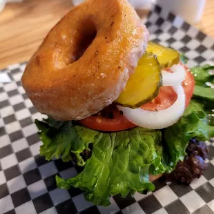 The yeast donut double Smashed burger. Available only when featured.