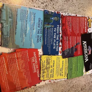 Colorful menu