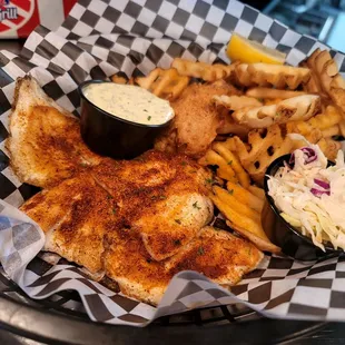 Blackened Bluegill &quot;fish n chips.&quot;