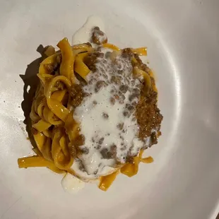 TAGLIATELLE WAGYU BOLOGNESE Tenderloin, Wagyu &amp; Pork Ragu, Fontina Fonduta