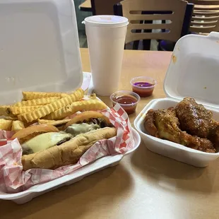 Philly Combo with 5 Wings Fries and 20 oz Cup Drink