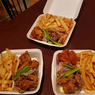 Hot buffalo, garlic parmesan, lemon pepper flavors.