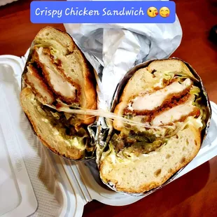a chicken sandwich in a styrofoam container