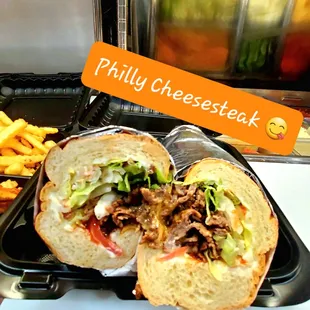 a phily cheesestick sandwich and fries