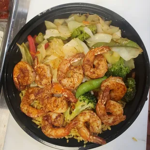 Shrimp over Rice Bowl.