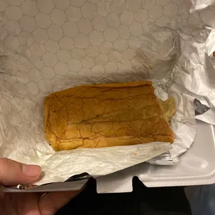 Smashed soggy garlic bread