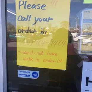 You have to call in order no more walk in and order call (410)764-9464