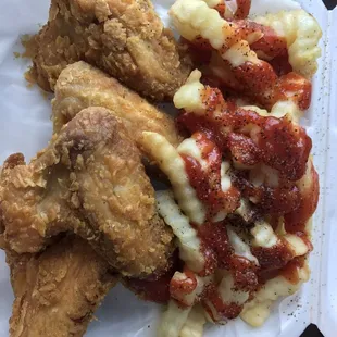4 whole wings and fries, drink - $8.99