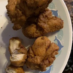 Open wing showing boneless & white meat chicken. These are the old bay ones