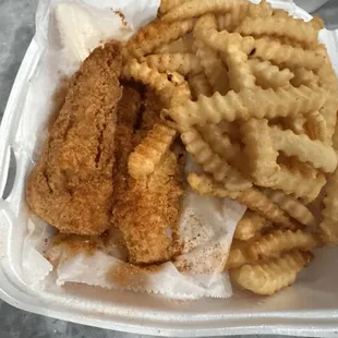 Old Bay Whitings and fries