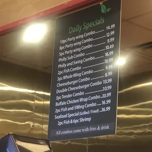 a menu for the restaurant