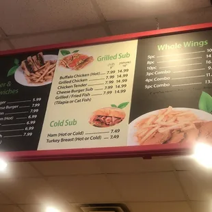 the menu for the restaurant