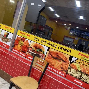 a chair in front of a restaurant