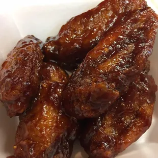 Wings in honey BBQ, but I'd go hot next time.