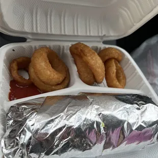 Onion ring and cheese steak