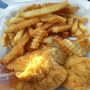 Fried whiting....not a lot of meat or seasoned batter. It is alright not great