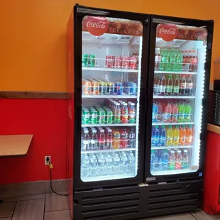 a refrigerated refrigerator in a restaurant