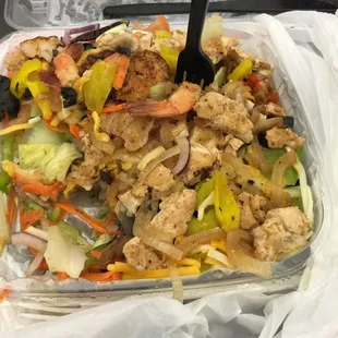 Grilled Shrimp & Chicken Salad! Mm I don't even need Dressing