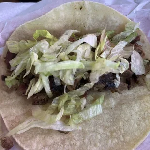 Carne asada taco with LETTUCE ugh