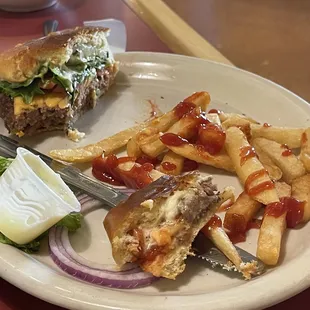 Cheeseburger and fries.