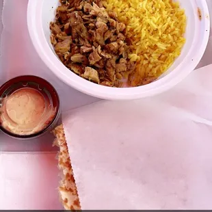 Kids chicken shawarma comes with a side of hummus if you ask for it and a pita bread