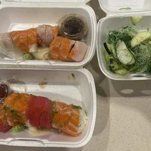 Kamakazi Roll, Tiger Roll, and Cucumber Salad