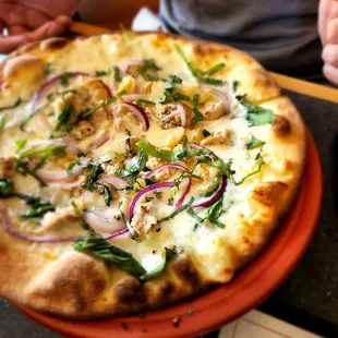 a closeup of a pizza