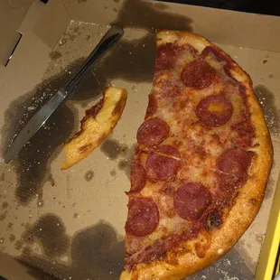 Pizza I had to cut myself.  Cause they forgot to cut pizza