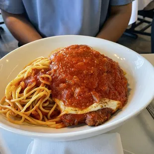 Chicken Parmigiana Over Pasta