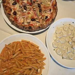a pizza and pasta