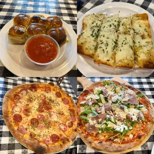 Garlic Knots, Cheesy bread, Amanti Della Carne Pizza, Amici Pizza